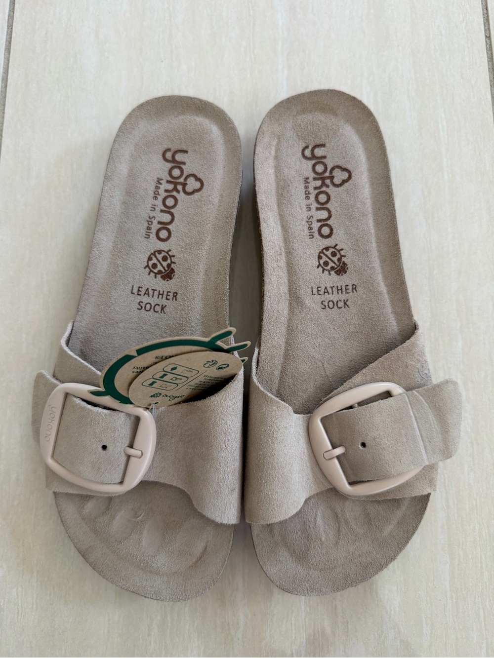 Yokono Beige Slide Sandals with Adjustable Buckle